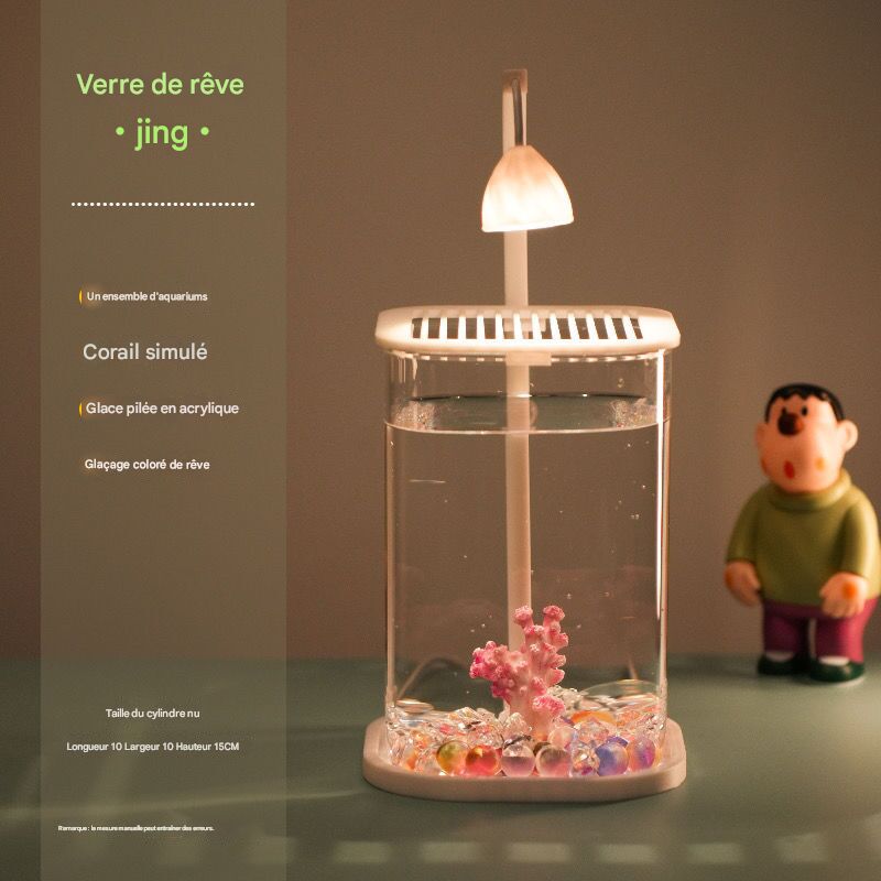 Aquarium de bureau créatif led en verre à économie d'énergie alimenté par usb micro paysage écologique guérison aquarium ornements décoratifs - corail