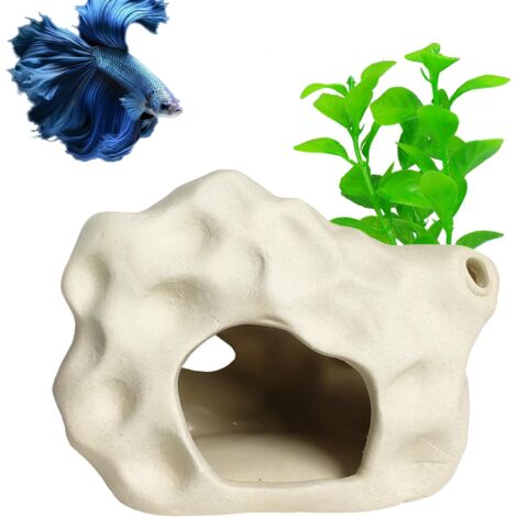 Aquarium Decor Rock Cave for Fish Shrimp Turtle Crab, Betta Fish Tank Decorations Ceramic Hiding Stone, Fish Bowl Landscape Rock