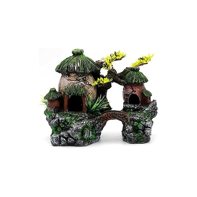 Aquarium Décoration Accessoires Fish Tank Aménagement Paysager Semi-Détaché Double Poisson Reptile Shimp Shimp Douche Ornement Paysage Décor