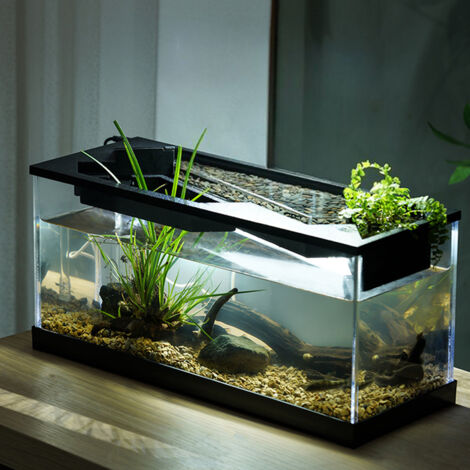 Aquarium en Equipé LED et Pompe, Aquarium de bureau avec pompe à air et lumière, kits de démarrage pour aquarium, système de cycle écologique, chauffage circulant, aquarium de bureau, 38 x 14,5 x 18 c