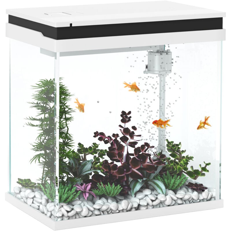 Pawhut - Aquarium en verre 14L - système de filtration, éclairage led, pompe à eau, couvercle - blanc