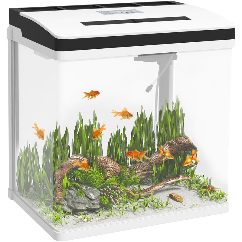 Pawhut - Aquarium en verre 28L - filtre couvercle lumière led - blanc