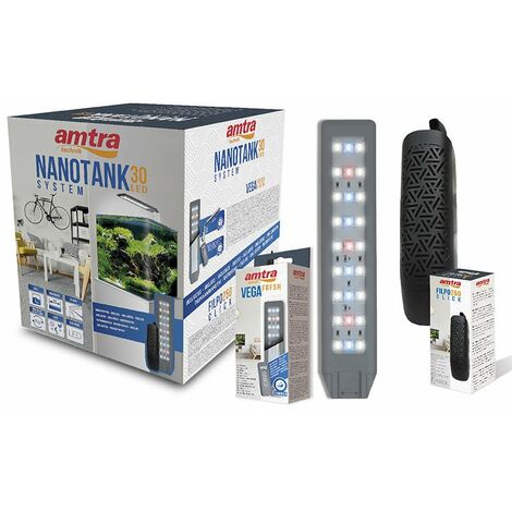 Aquarium en verre avec coins avant arrondis Système Nanotank cube 30 complet avec lumière LED et filtre
