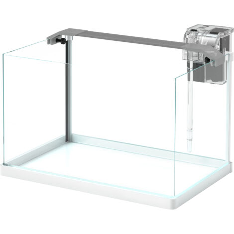 Aquarium en verre blanc 20L avec éclairage LED, pompe à filtre, 38x26x27 cm
