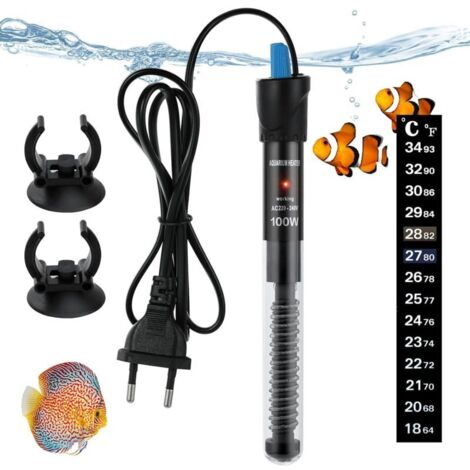 Aquarium Heater 100W, Adjustable Thermostat 18-32掳C, Submersible Glass Heater for Fish Tanks and Aquarium 50-100 Litres
