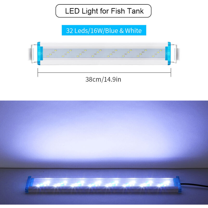 Aquarium Led 38Cm / 14.96In Fish Tank Lumiere 5.12In Supports Led Blanches Extendable Bleues Pour Reservoirs D'Eau Douce Plantees, L