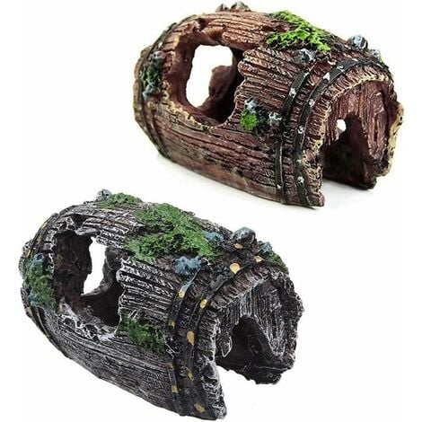 Aquarium Ornement en Résine, Décor de Grotte d'Aquarium, Ornement de Baril Cassé de Résine 9.5*7*5cm 2 Pièces Versailles rouge，noir