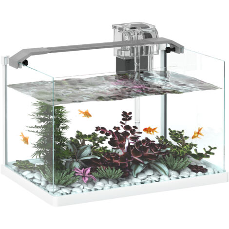 Aquarium - PawHut - avec lumières LED, pompe à filtre - en verre 20L - pour poissons rouges, poissons combattants - blanc