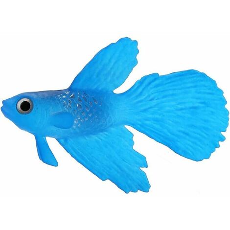 aquarium poisson nageur en plastique, silicone petits poissons réaliste et faux aquarium décoration (Betta Bleu)