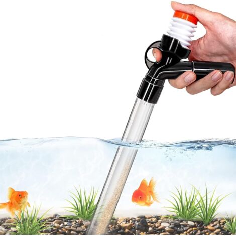 Aquarium substrate cleaner kit, long nozzle water changer with pressure button and adjustable flow controller, for water changes and cleaning filter substrate.