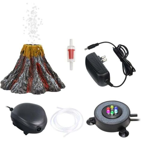 Aquarium Volcano Decoration Kit avec Pompe à Air, coloré LED lumière air Pierre Bulle décoration Aquarium Aquarium décoration Aquarium Aquarium