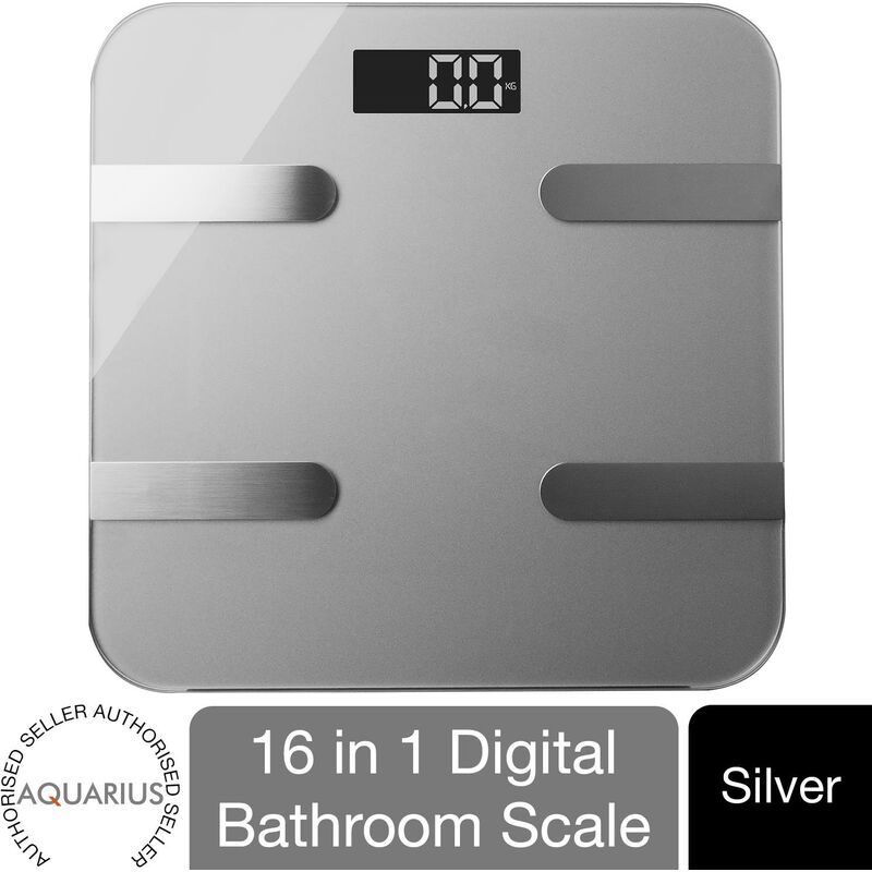 16 in 1 Bathroom Weighing Scales Smart Technology- Silver - Aquarius