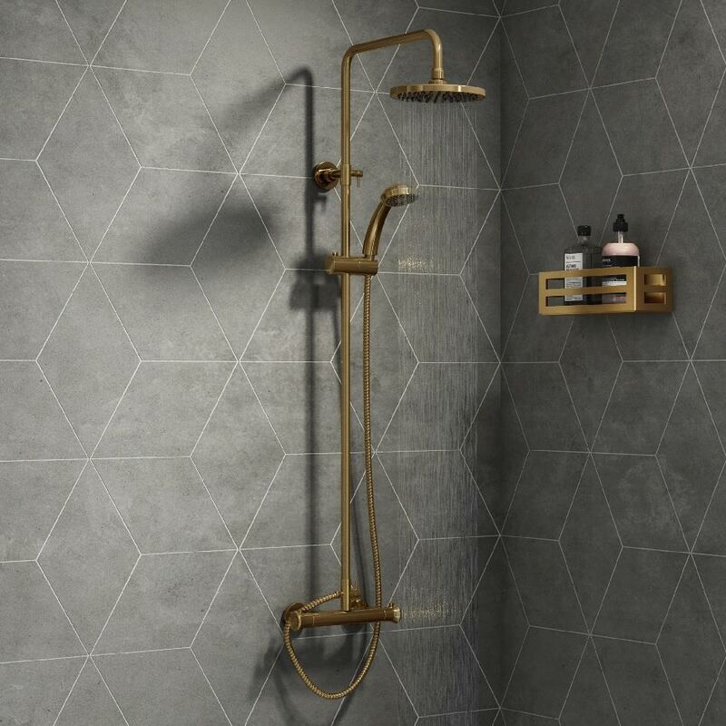 Aquarius - Round Adjustable Thermostatic Shower & Kit Brushed Brass