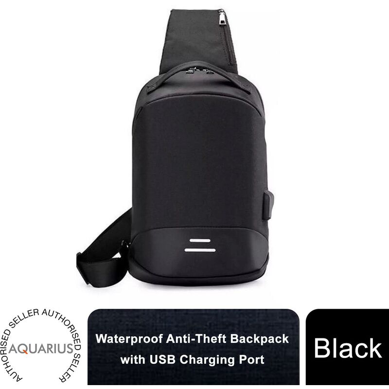 Aquarius - Anti-Theft Waterproof Backpack with usb Charging Port Unisex Small Bag, Black