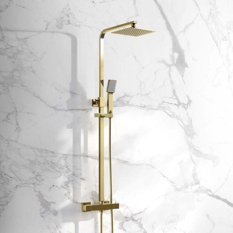 Zacha Square Adjustable Shower Valve & Kit Brushed Brass - Aquarius