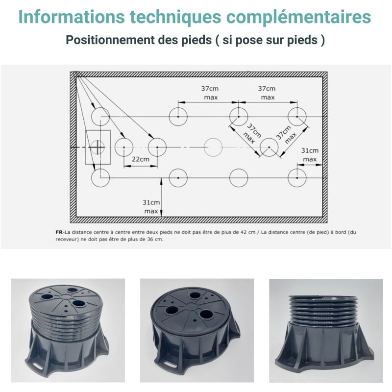 Aquasani Kit 8 pieds réglable pour receveur de douche