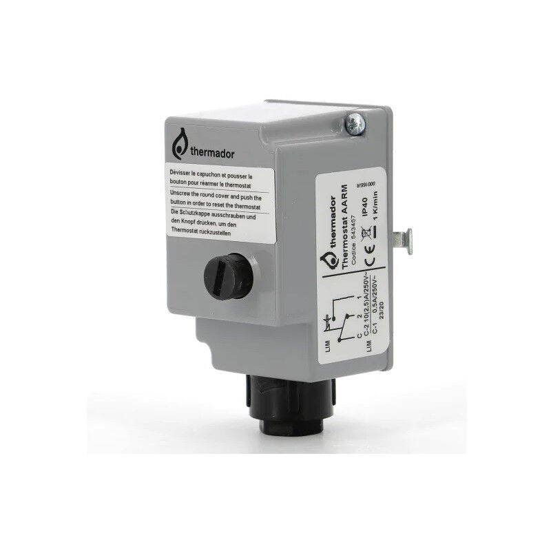 Aquastat d'applique Thermador AARM à ressort avec réarmement manuel 10A 250V plage de réglage 40°C à 70°C
