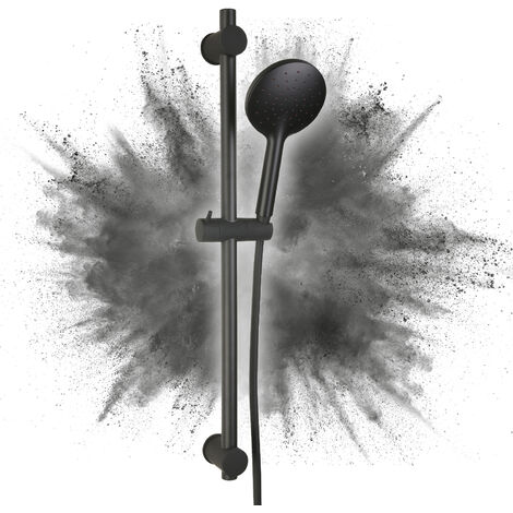 'aquaSu® Olora Duschset schwarz, Duschsystem mit selbstreinigender Handbrause, Bohrlochabstand variabel bis 61 cm