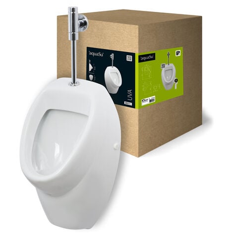 'aquaSu® Urinal Absaugeurinal Set , Druckspüler Zulauf von oben , Becken , weiß