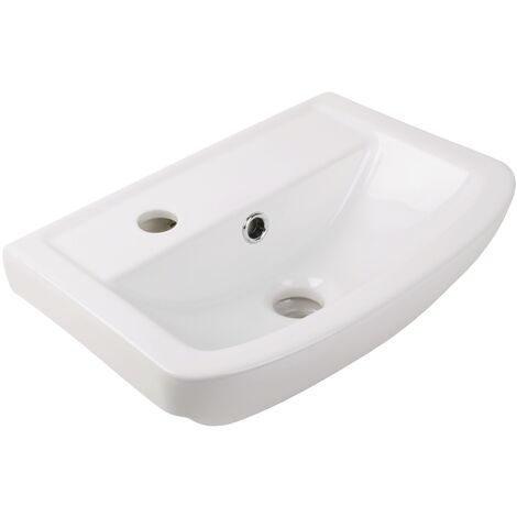 'aquaSu® Waschtisch pUna 40 cm kleines Handwaschbecken in weiß Waschbecken 40 x 29 cm zur Wandmontage mit Überlauf in Chrom Hahnloch links abgerundet Höhe 12,5 cm klassisch 56096 2
