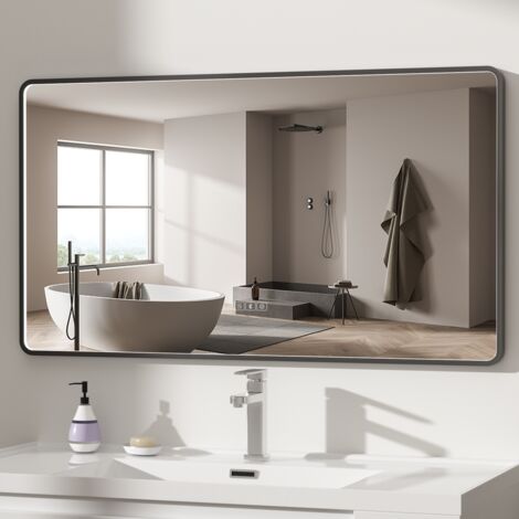 Grand Miroir Mural Cadre Noir 100x70 Cm - Verre 4 Mm Salle De Bain, Salon, Chambre Moderne Tulup