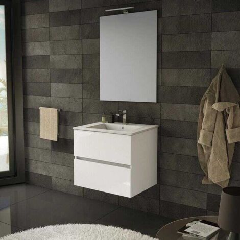 AQUORE SEVILLA Mueble de Baño con Lavabo Suspendido 2 Cajones Color Blanco Brillo - Medida: 60 cm - ref: SEVILLA600BL