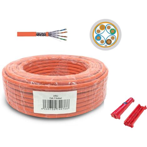 AR – Câble informatique catégorie 7 S/FTP 50 m – 4 paires AWG 23 – Blindage cuivre tressé – Inclus : couteau de dégainage