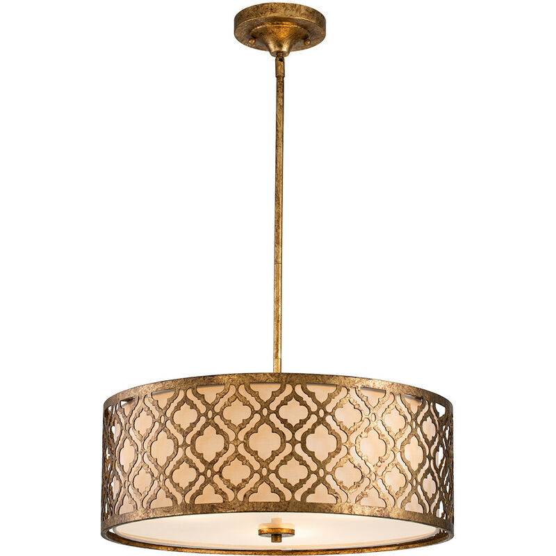 

Elstead Arabella - Lámpara colgante de montaje doble para techo redondo grande de 3 luces Dorado, E27
