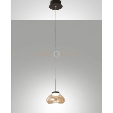ARABELLA SOSPENSIONE AMBRA 1 LUCE IN VETRO E STRUTTURA IN METALLO A LED 3000K - 8W - 750 lm, D.14CM