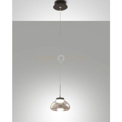 ARABELLA SOSPENSIONE FUME' 1 LUCE IN VETRO E STRUTTURA IN METALLO A LED 3000K - 8W - 750 lm, D.14CM