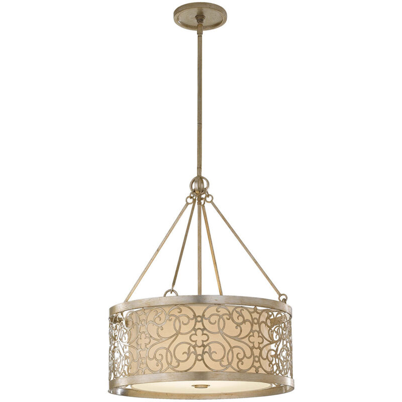 Arabesque - 4 Licht Zylindrische Deckenpendelleuchte Silver Leaf, E27 - Elstead