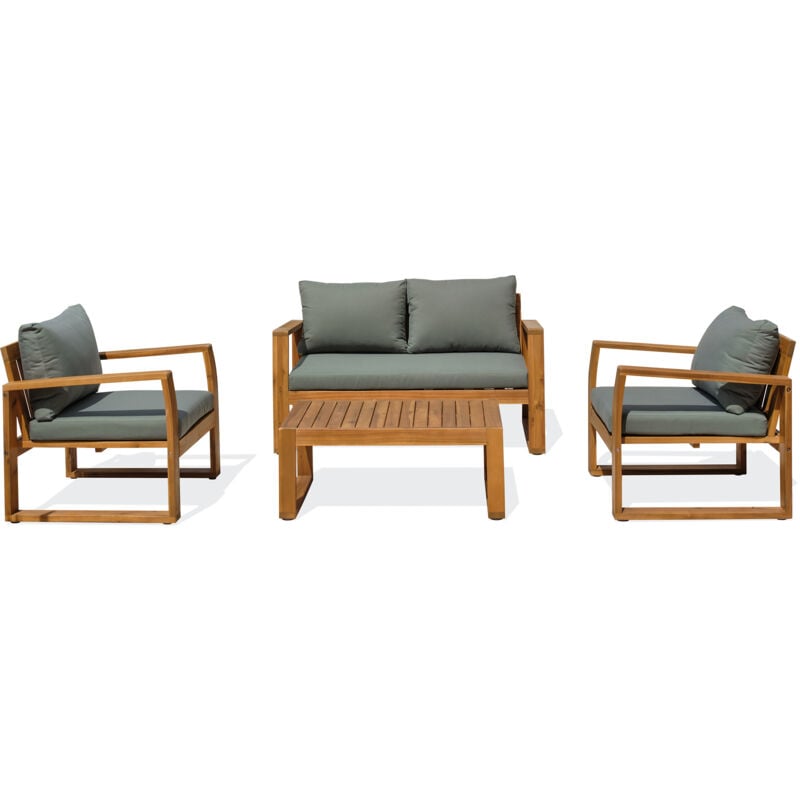 Aracaju - Salon bas de jardin 4 places en bois d'acacia, coussins vert olive Dcb Garden