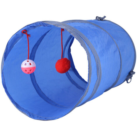 Aramox Haustiertunnel-Spielzeug für Kleintiere mit Glöckchen und Plüschball, Blapsible Leichtgewicht-Spielzelt für Katzen, Kätzchen und Frettchen (Blau)