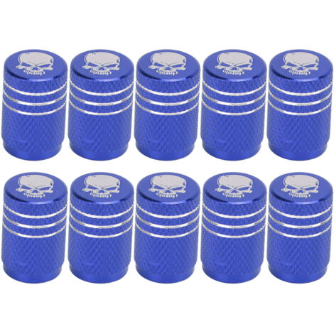 Aramox Reifenventil, Auto-Reifenventilkappe Totenkopf-Reifenventilkappen 10er-Set, rotes Ventilwerkzeug (blau).
