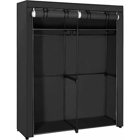 Aramrio de Tela, Armario Portátil con 2 Varillas para Colgar, Perchero, Plegable, Guardarropa, para Dormitorio, Estudio, 140 x 43 x 174 cm, Negro