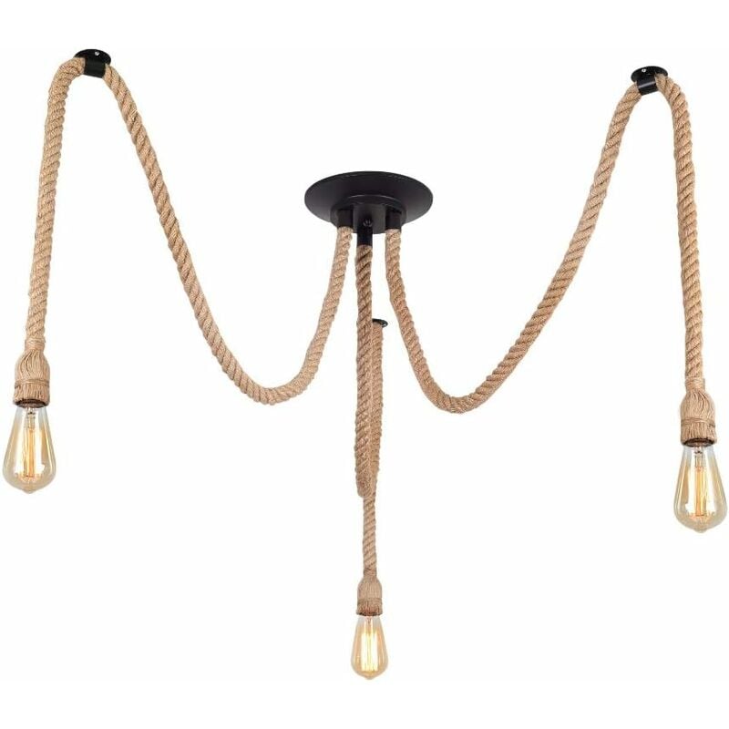 

Lustre de Cuerda de Cáñamo con 3 X E27 Estilo Lámpara de Techo Industrial Lámparas de Colgar Retro para Sala de Estar Comedor Bar Balcón No Incluyen