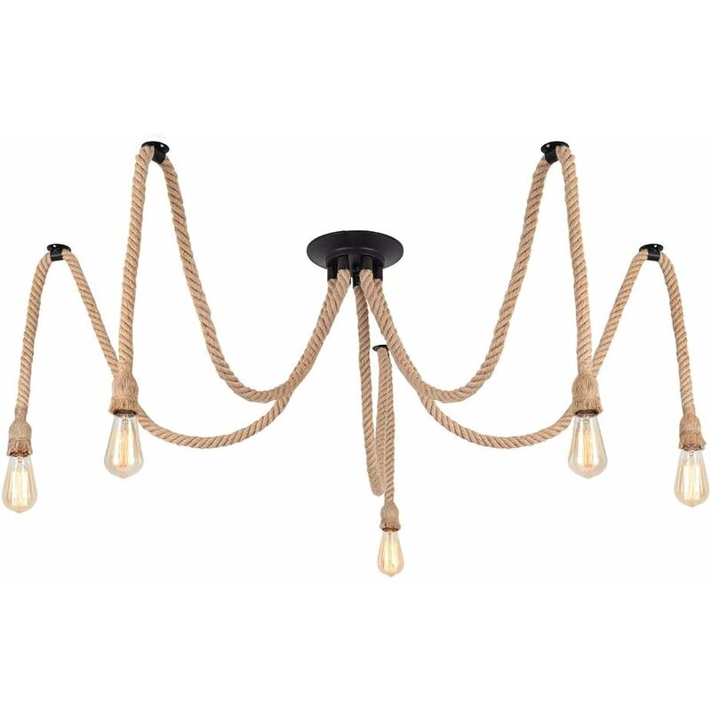 

Lustre de Cuerda de Cáñamo con 5 X E27 Estilo Lámpara de Techo Industrial Lámparas de Colgar Retro para Sala de Estar Comedor Bar Balcón No Incluyen
