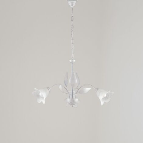 Araña de hierro blanco plata tres luces Alabastro Cristal blanco 60x h43 cm