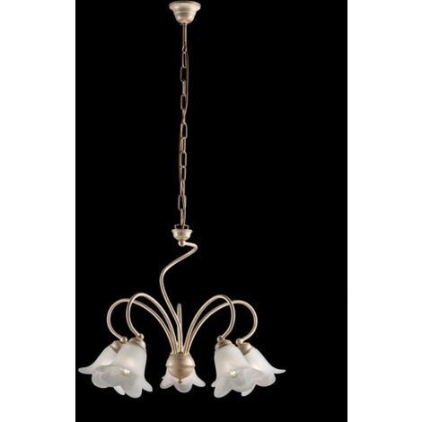 Araña de luces en hierro marfil oro sala de cinco luces 57x h46 cm