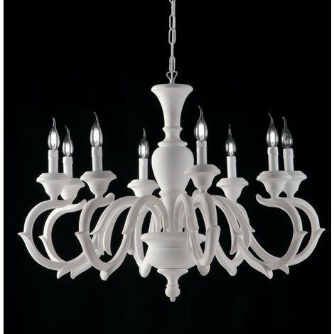 Araña de madera blanca Shabby ocho luces 93x h65 cm