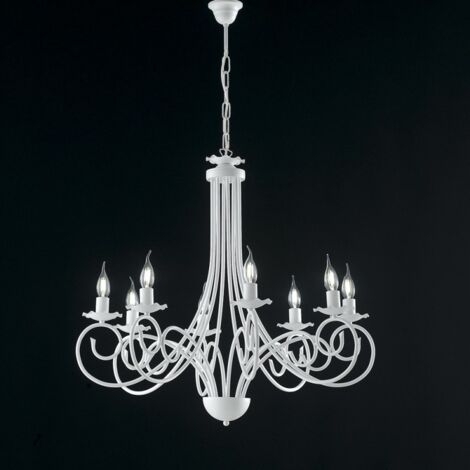 Araña de suspensión en hierro blanco shabby ocho luces 67x h68 cm
