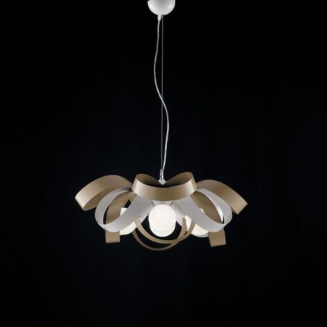 Araña de suspensión en hierro gris tórtola blanca cuatro luces 66x h28 cm