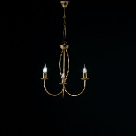 Araña de tres luces de hierro marrón dorado 45x h50 cm