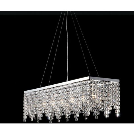 Araña elegante y hierro cromado seis luces pedrería cuadrada 107x30x h28 cm