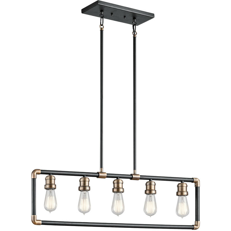 

Elstead Imahn - Lámpara colgante de techo con 5 luces, lámpara de barra negra, latón natural, E27