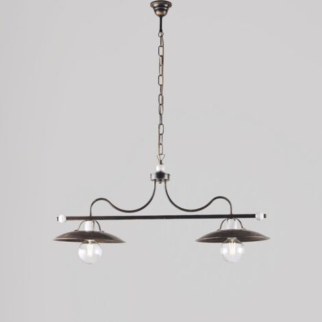 Araña industrial de hierro blanco marrón dorado dos luces 87x h36 cm