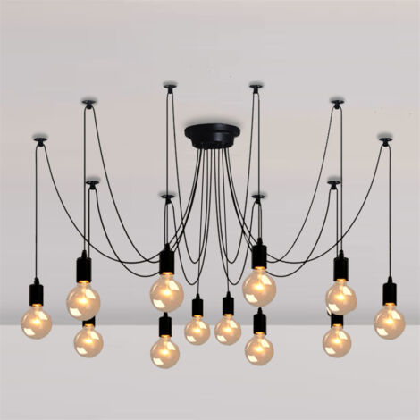 Araña Lámpara de Techo DIY Colgante Retro Industry Ceiling Light Dormitorio Salón Comedor Hotel (12 cabezas 2M)