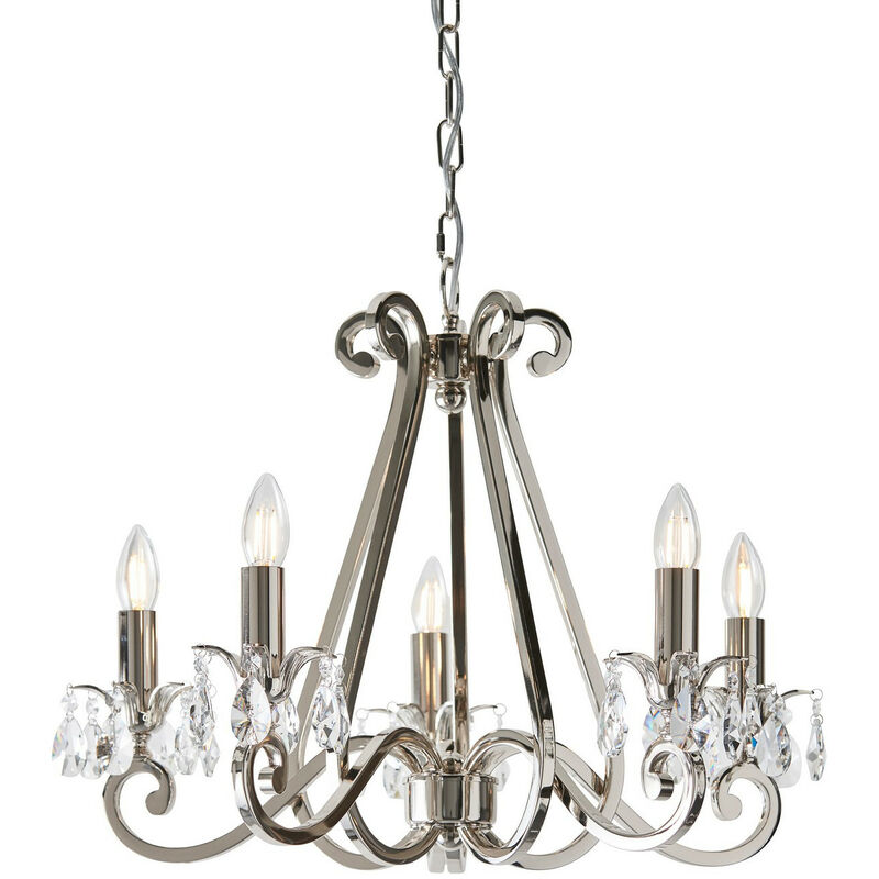 Interiors - Lámpara colgante de techo de 5 luces con múltiples brazos, níquel pulido, E14