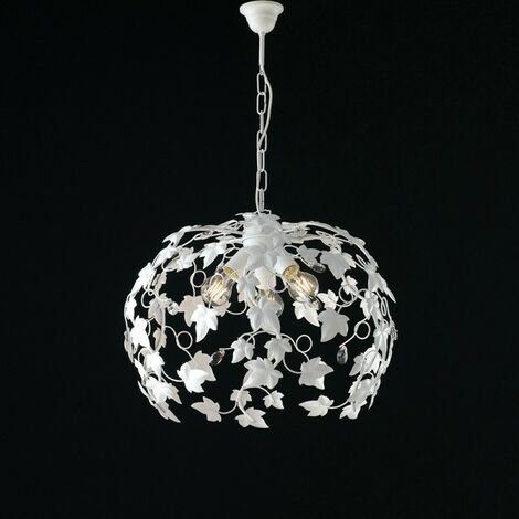 Araña shabby de hierro blanco con strass tres luces 50x h45 cm ivy