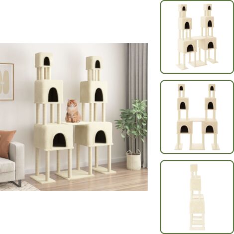 Arañado - vidaXL Rascador para gatos con postes de sisal color crema 199 cm - Juego para gatos